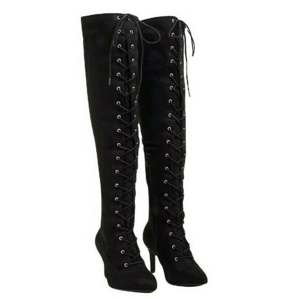 Torrid: Lace Up Over The Knee Faux Suede Boots Size 9WW